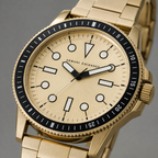 AX1854 men's gold-tone dive-style watch dial macro detail