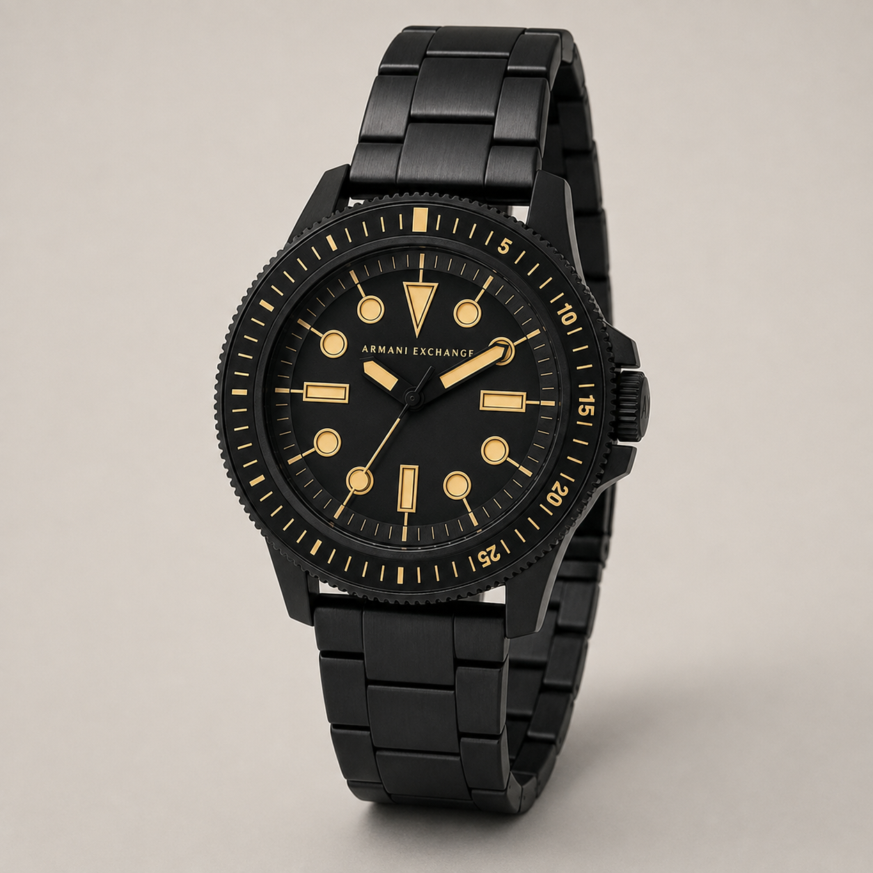 AX1855 men's black and gold dive-style watch studio product view