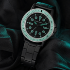 AX1858 men's black and mint dive-style watch editorial lifestyle view