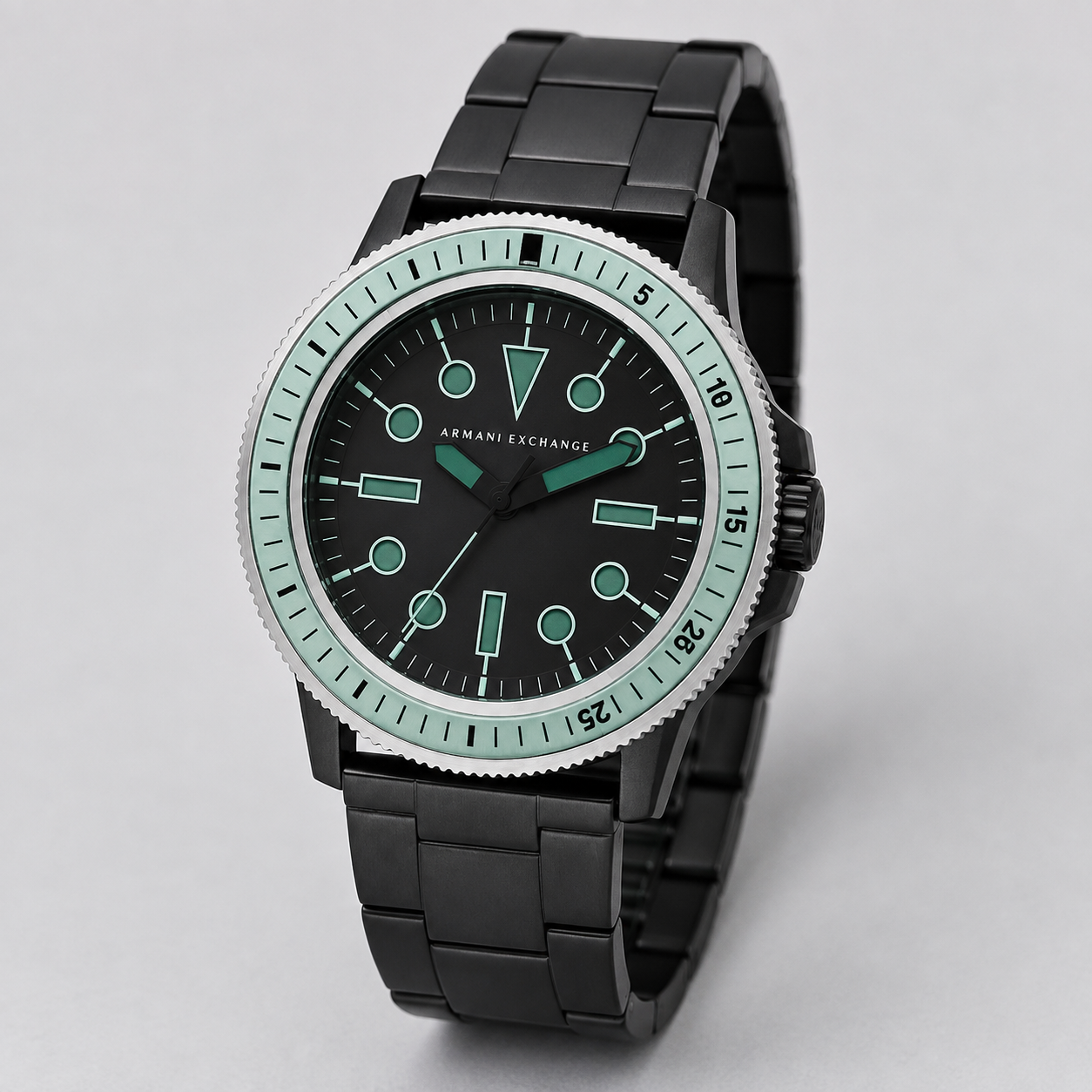 AX1858 men's black and mint dive-style watch studio product view