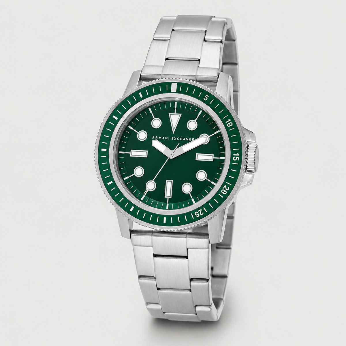 AX1860 men's silver and green dive-style watch studio product view