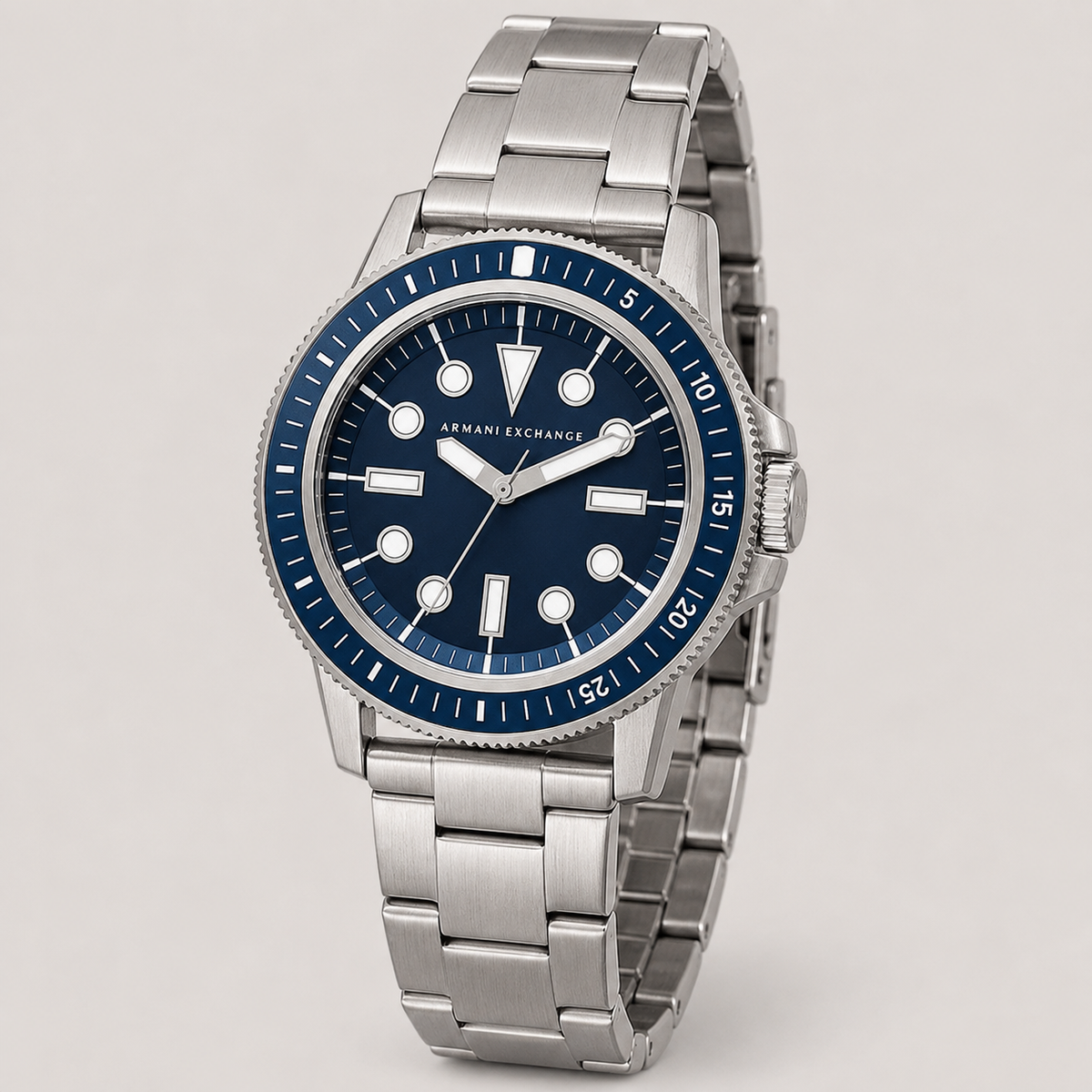 AX1861 men's silver and navy dive-style watch studio product view
