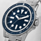 AX1861 men's silver and navy dive-style watch dial macro detail