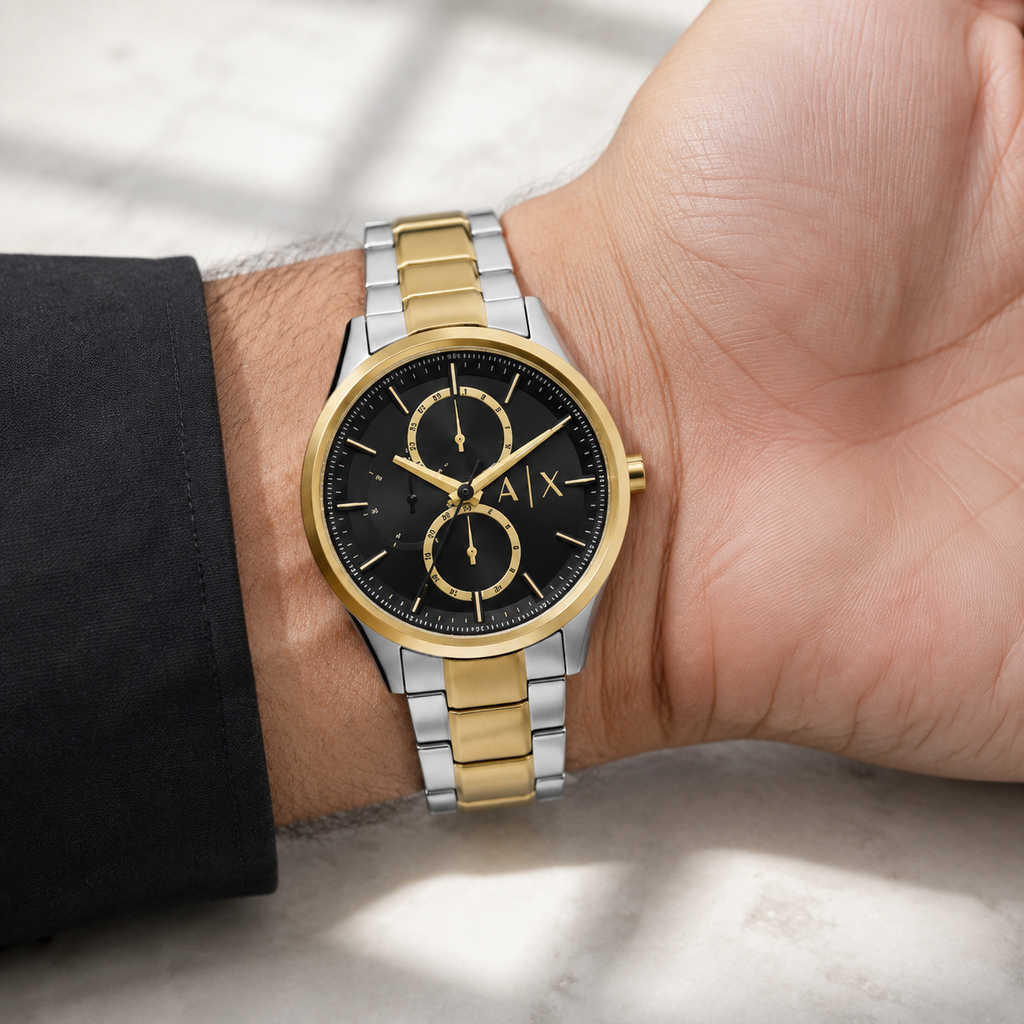 AX1865 men's two-tone chronograph watch worn on the inner wrist
