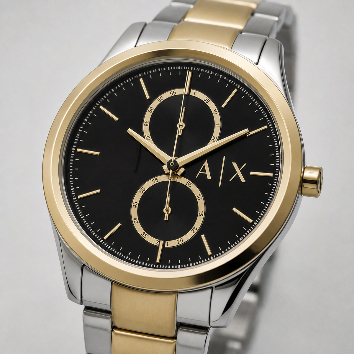 AX1865 men's two-tone chronograph dial macro detail