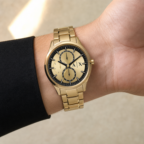 AX1866 men's gold-tone chronograph watch worn on the inner wrist