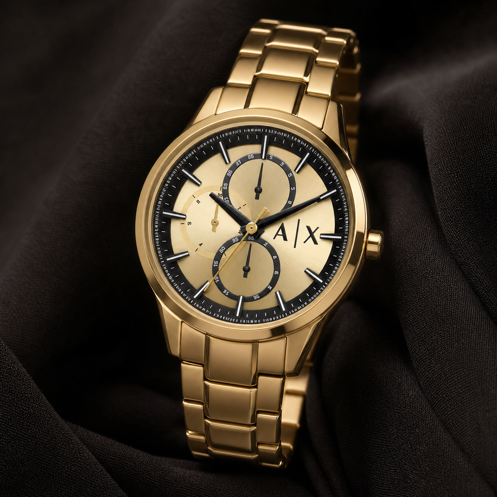 AX1866 men's gold-tone chronograph editorial lifestyle view