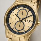 AX1866 men's gold-tone chronograph dial macro detail