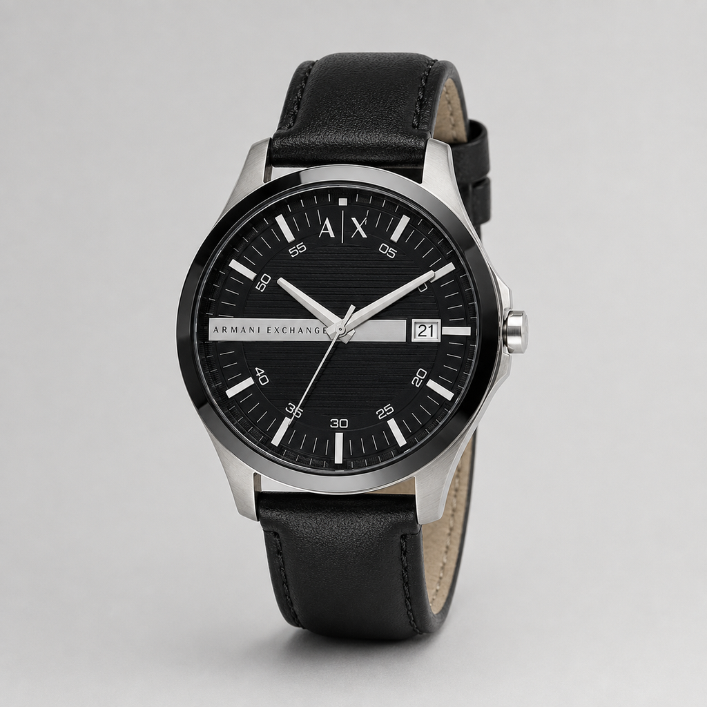 AX1870 men's black dial leather watch studio view