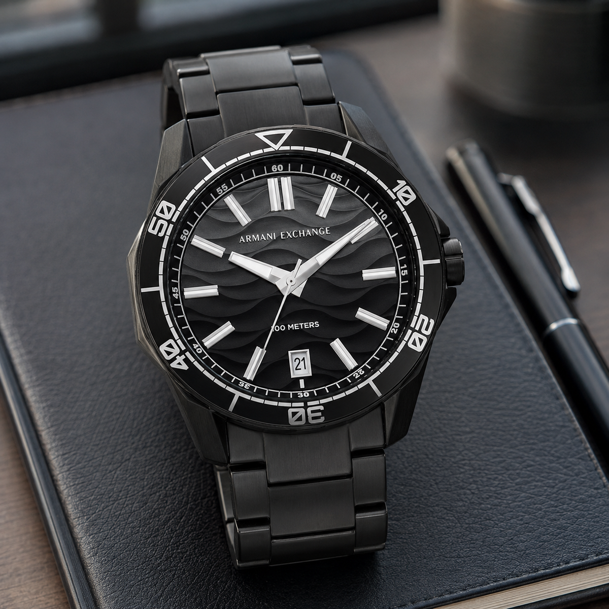 Armani Exchange AX2100 men's watch – desk lifestyle view