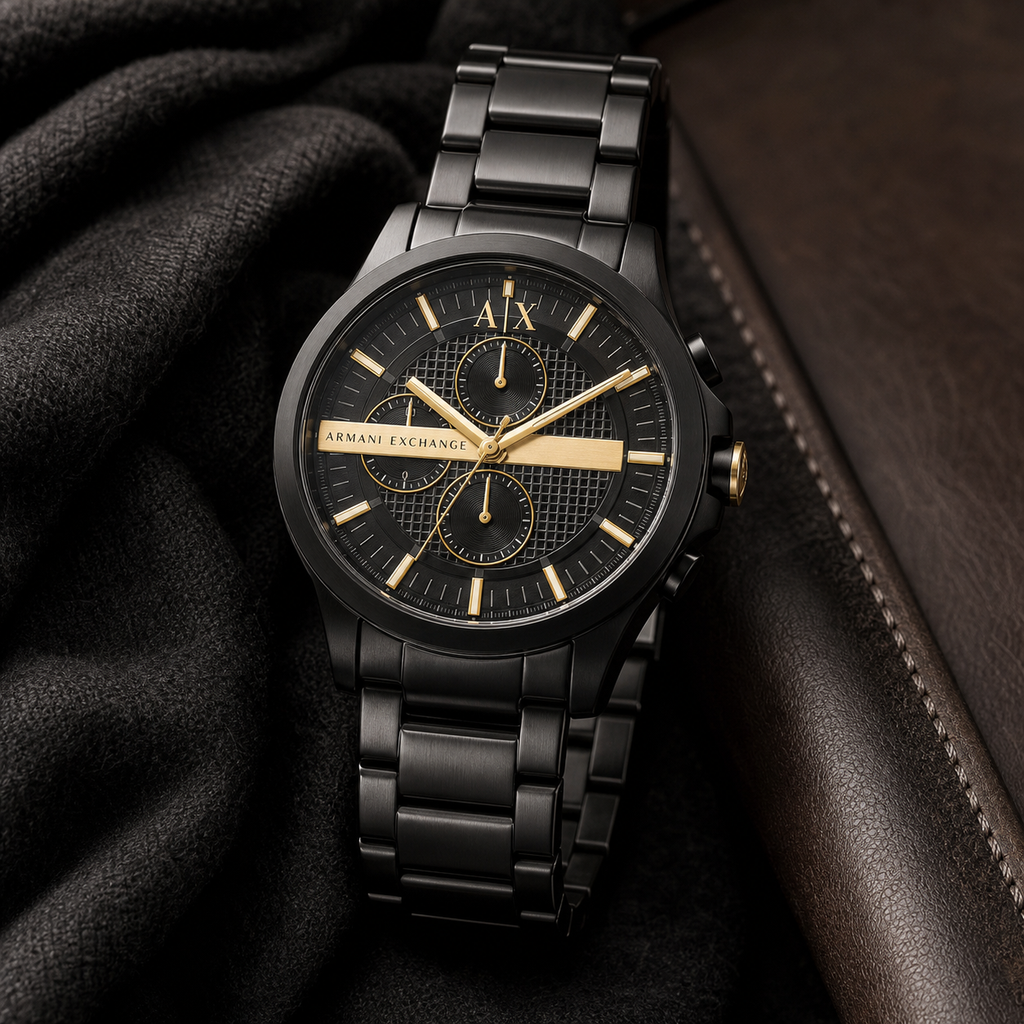 Armani Exchange AX2133 black and gold-tone chronograph lifestyle view