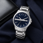 Armani Exchange AX2137 silver watch navy dial lifestyle view