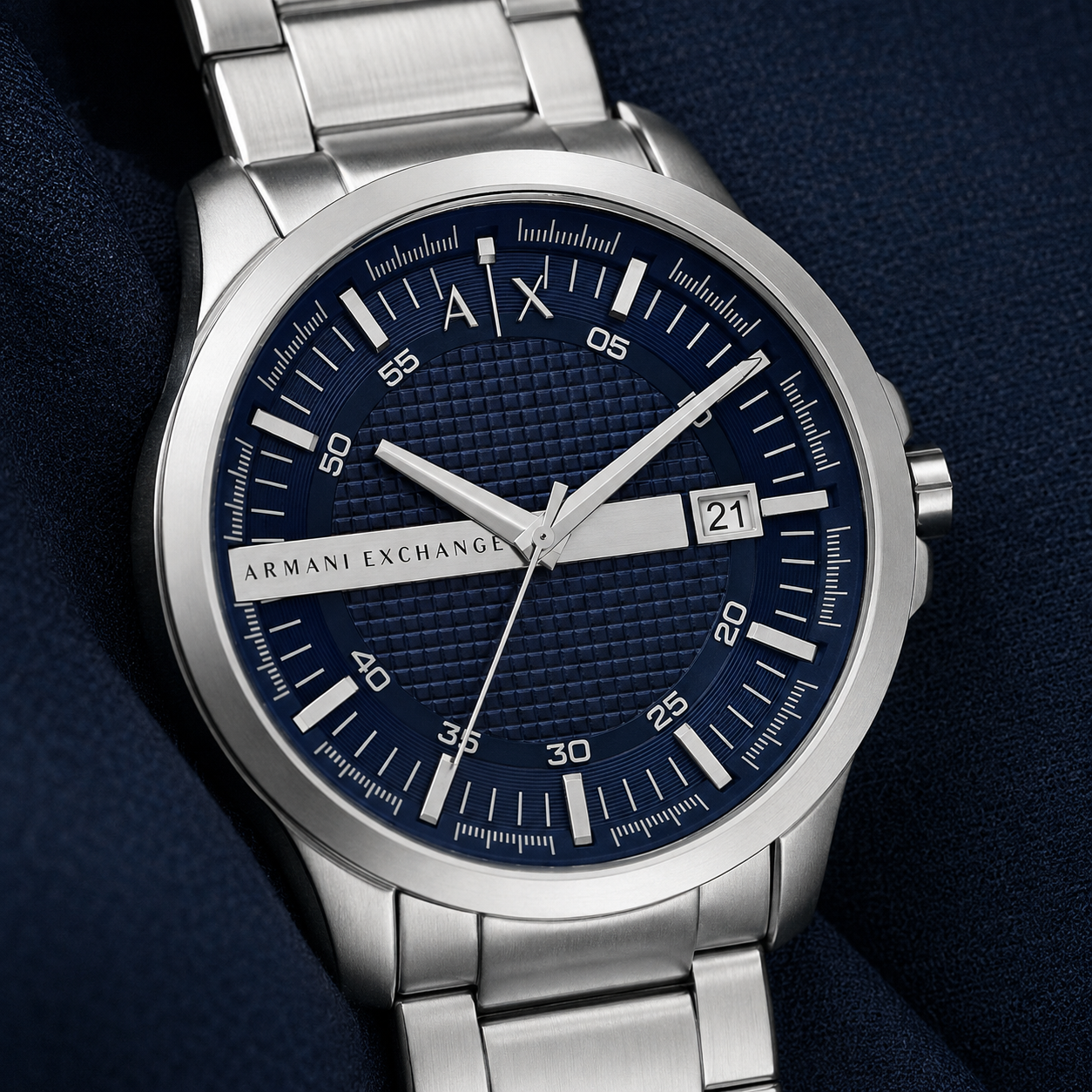 Armani Exchange AX2137 navy grid dial macro detail