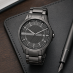 Armani Exchange AX2150 gunmetal watch desk view