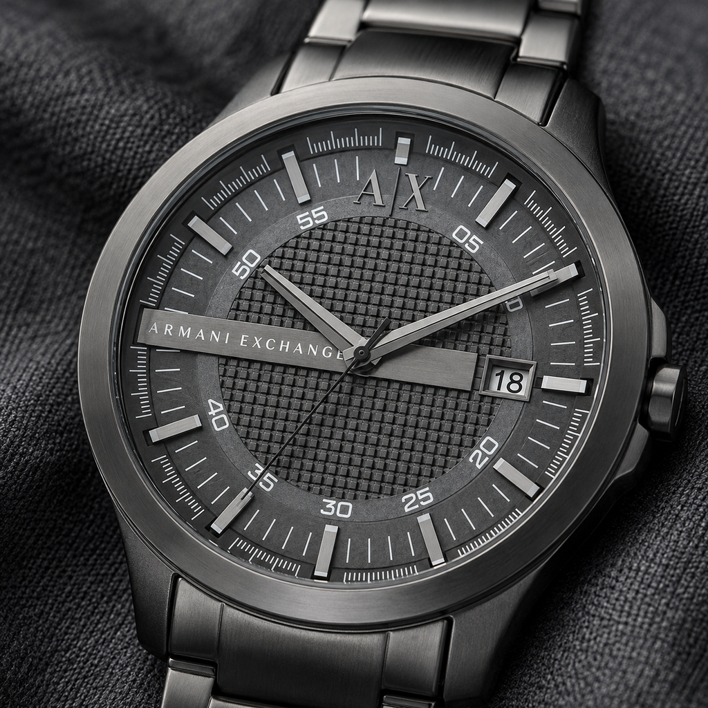 Armani Exchange AX2150 gray grid dial macro detail