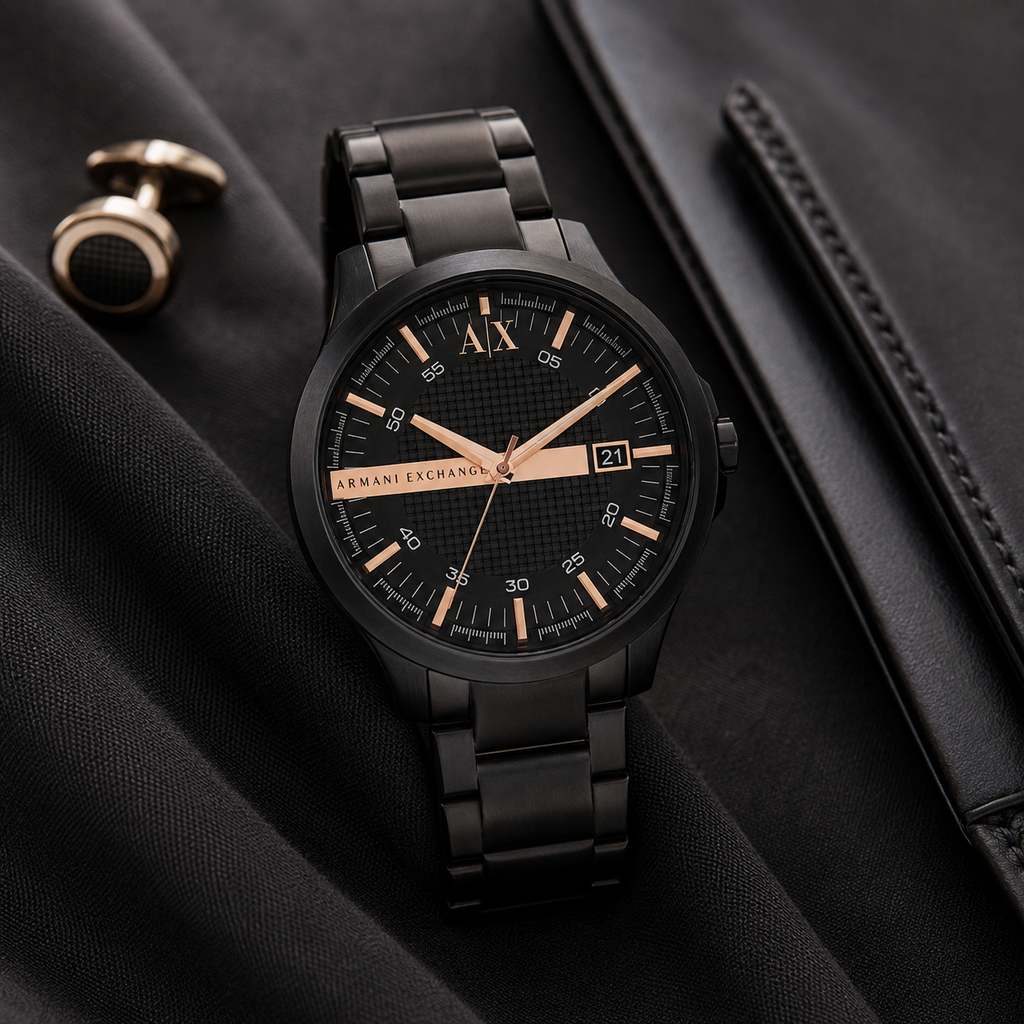 Armani Exchange AX2152 black and rose-gold-tone watch lifestyle view