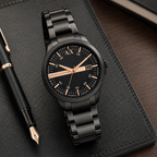Armani Exchange AX2152 black and rose-gold-tone watch desk view