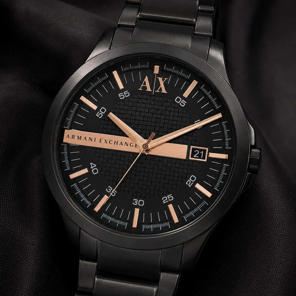 Armani Exchange AX2152 black grid dial macro detail
