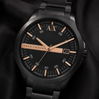 Armani Exchange AX2152 black grid dial macro detail