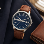 Armani Exchange AX2155 navy dial brown leather strap lifestyle view