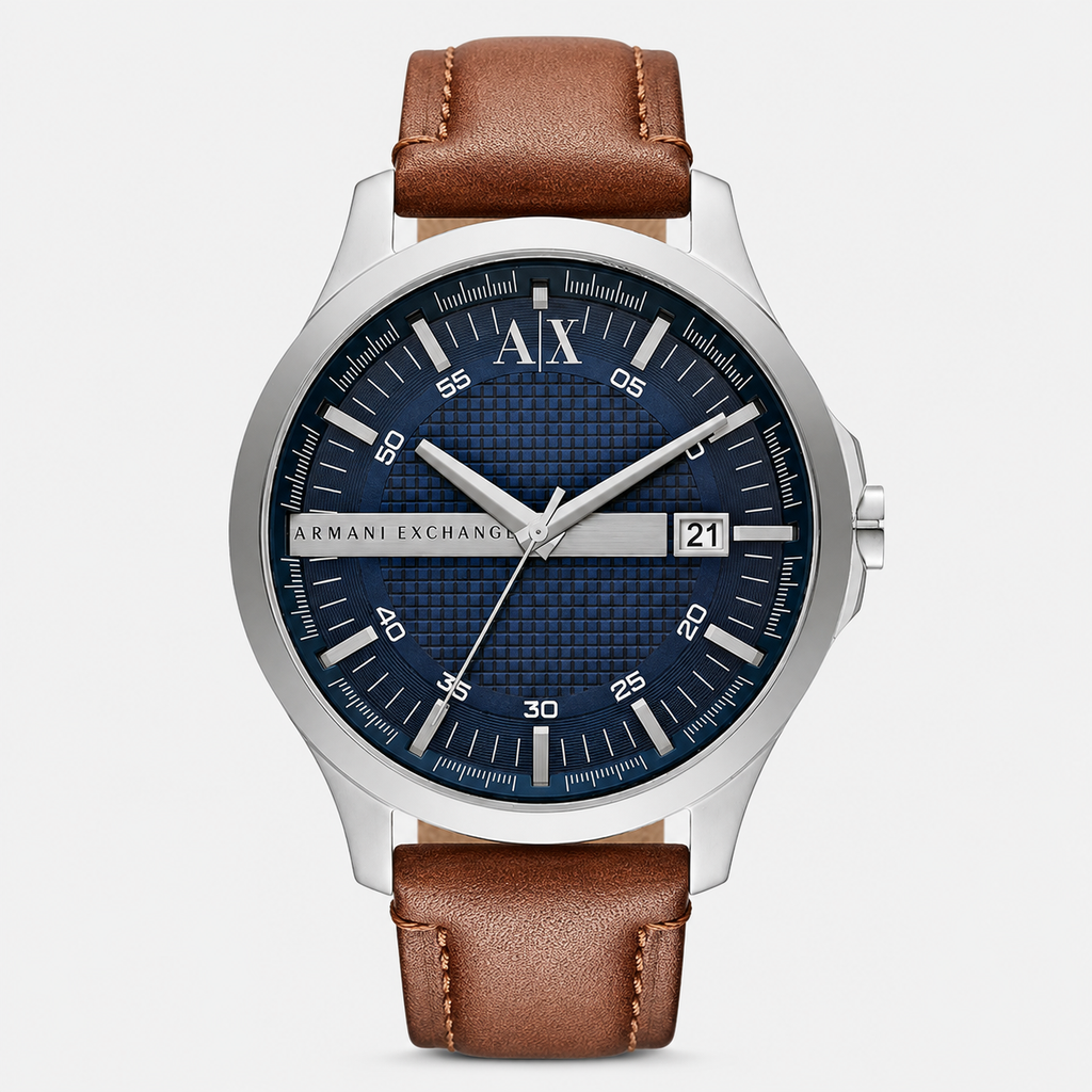 Armani Exchange AX2155 silver watch navy dial front packshot