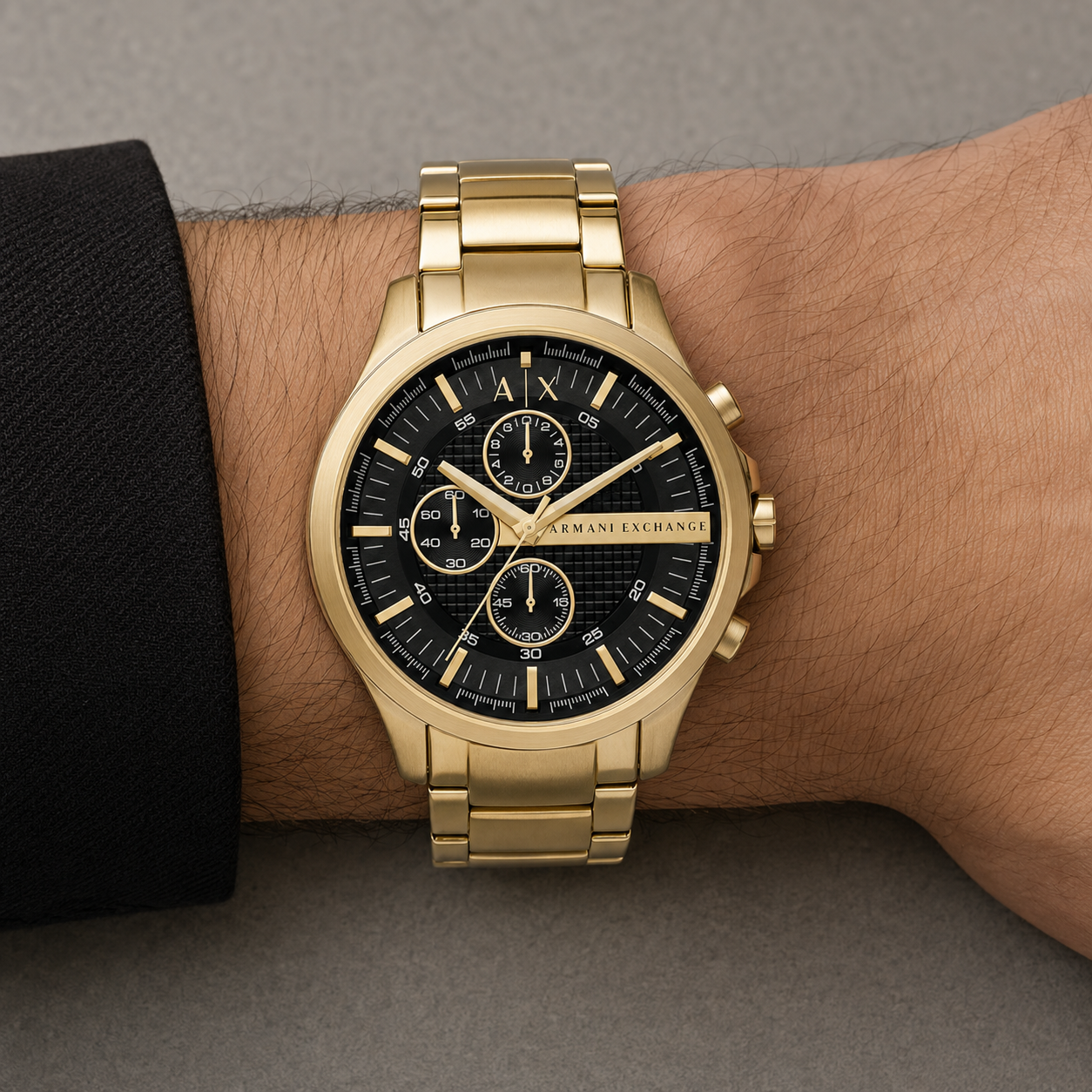 Armani Exchange AX2163 men's gold-tone chronograph on wrist