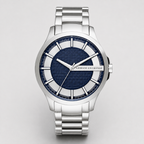 Armani Exchange AX2164 silver and navy watch front packshot