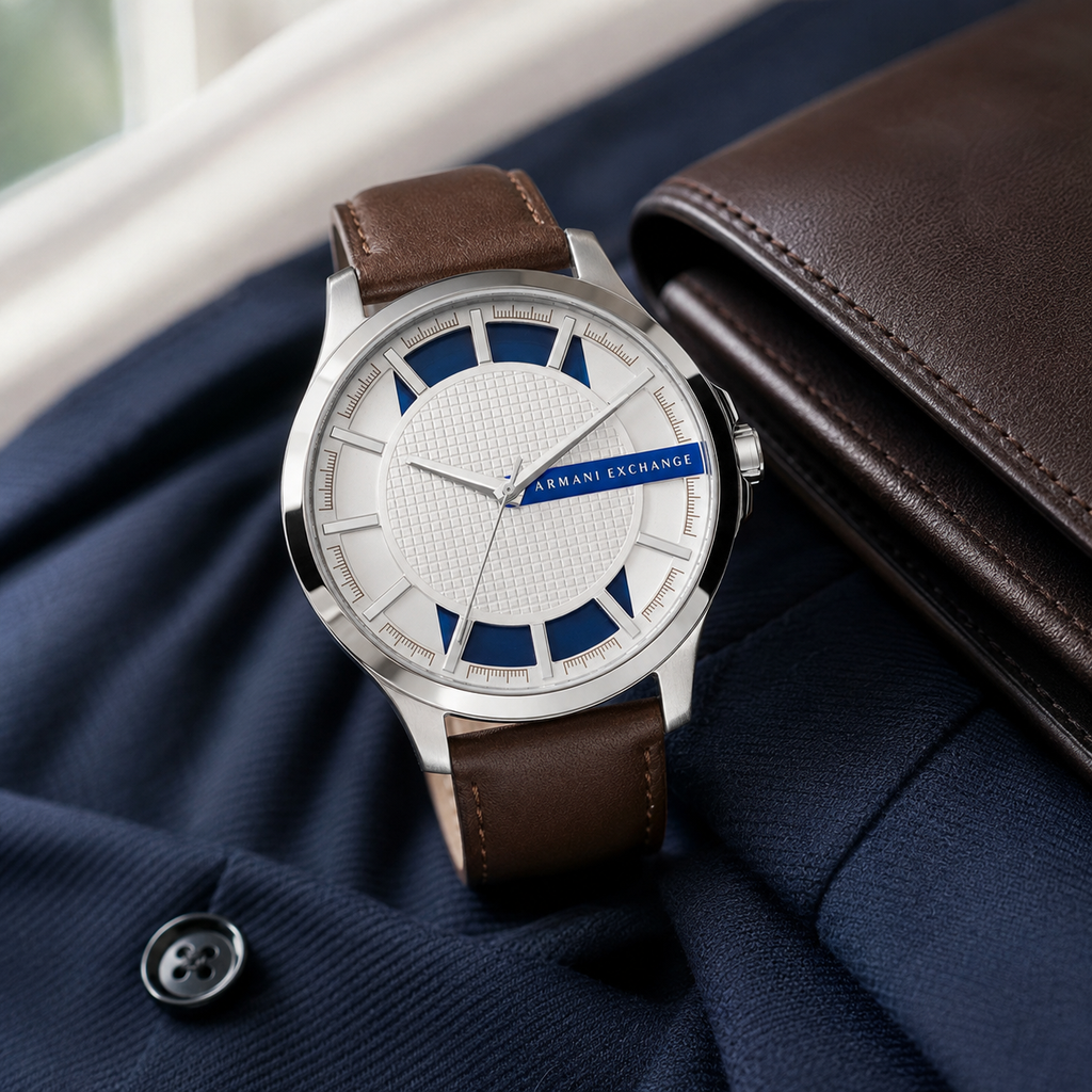 Armani Exchange AX2172 silver white navy watch lifestyle view