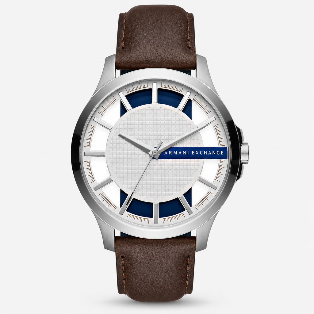 Armani Exchange AX2172 silver white navy watch front packshot
