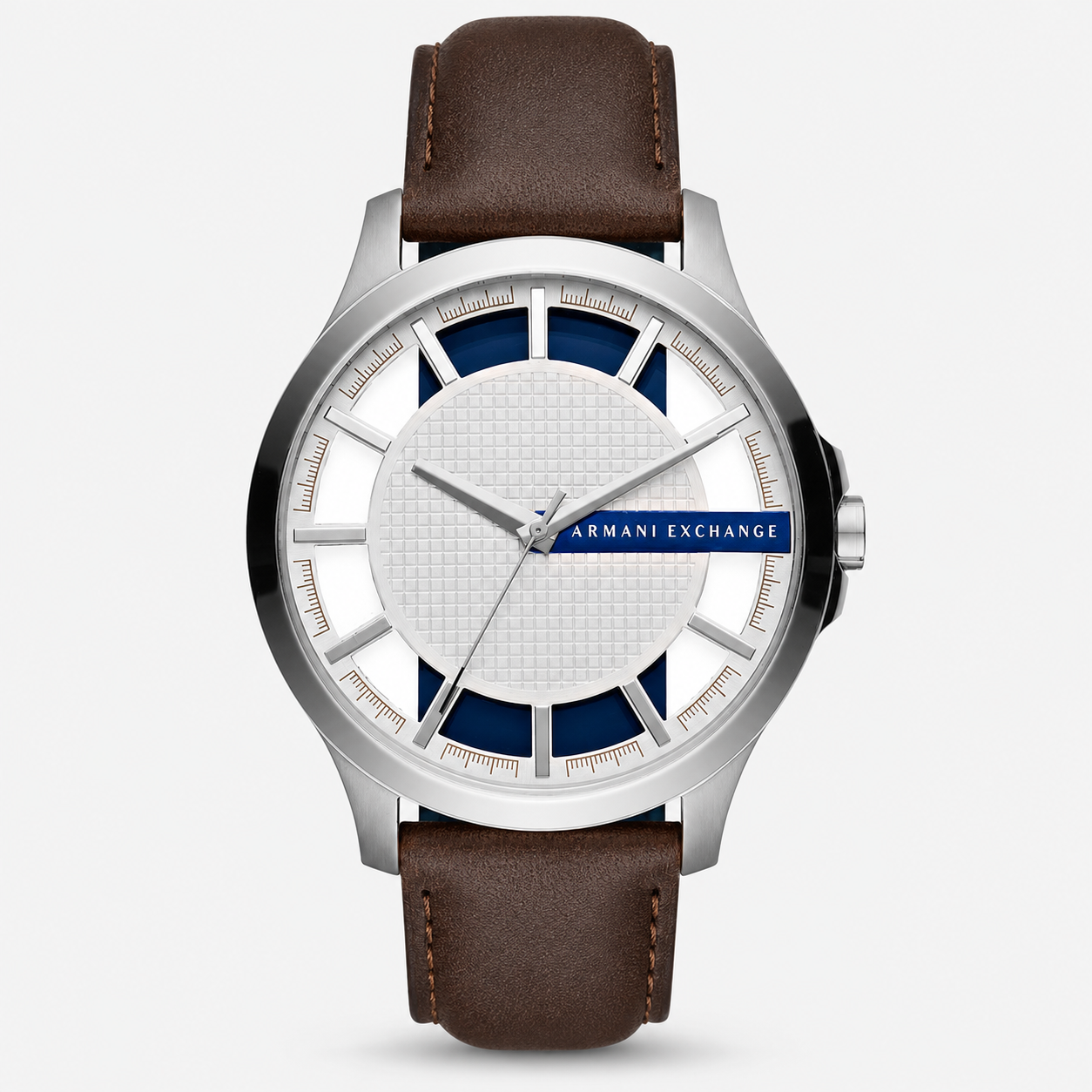 Armani Exchange AX2172 silver white navy watch front packshot