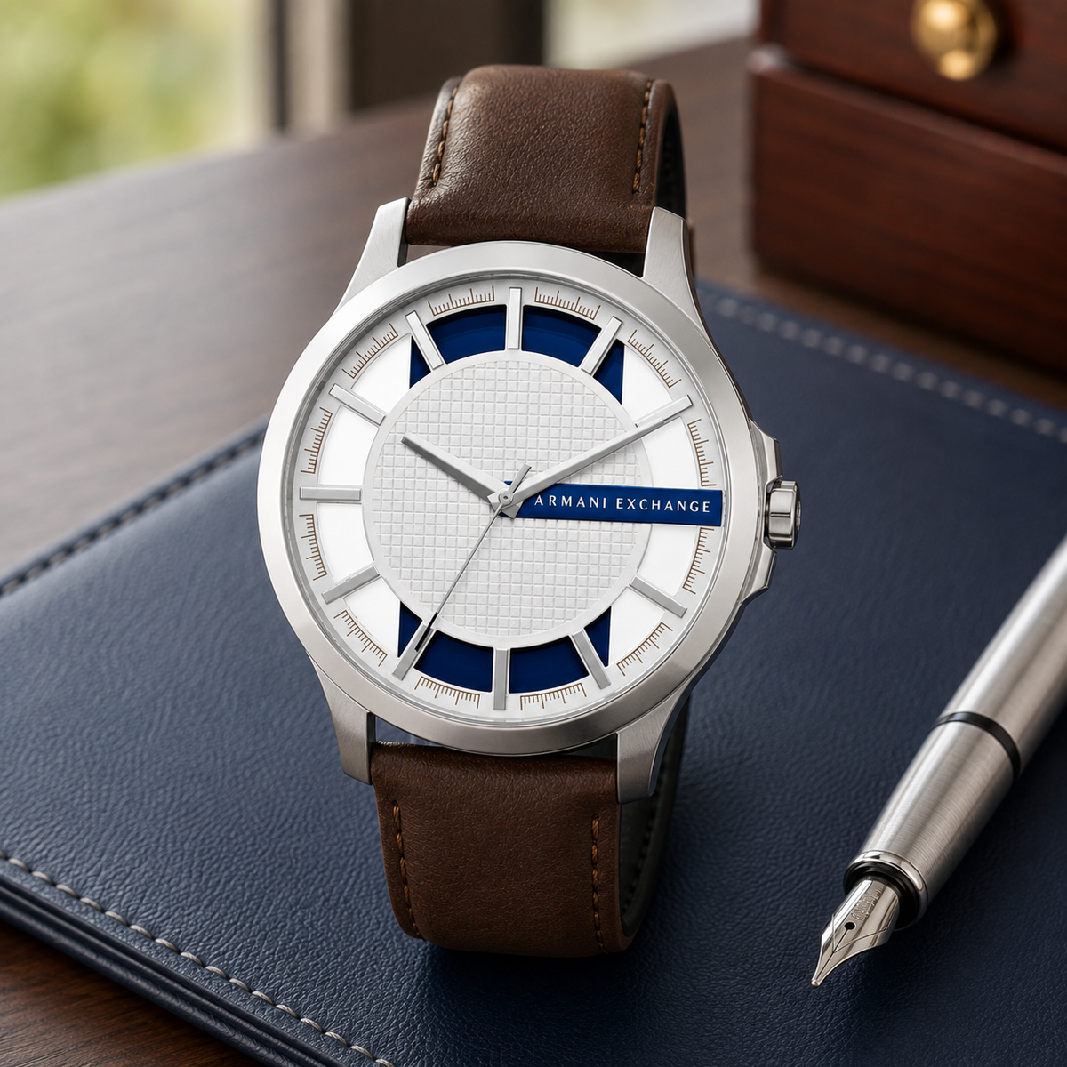 Armani Exchange AX2172 leather strap watch desk view