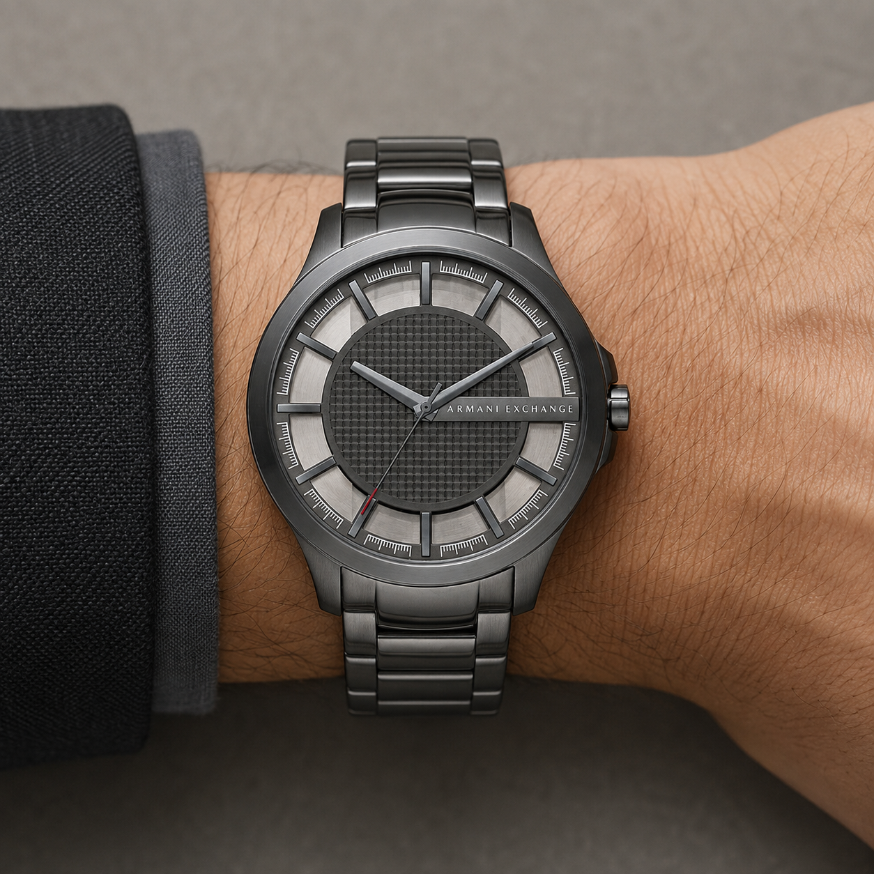 Armani Exchange AX2178 men's gunmetal watch on wrist