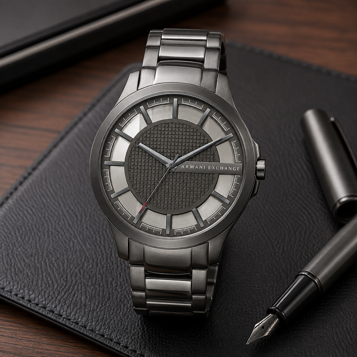 Armani Exchange AX2178 gunmetal watch desk view