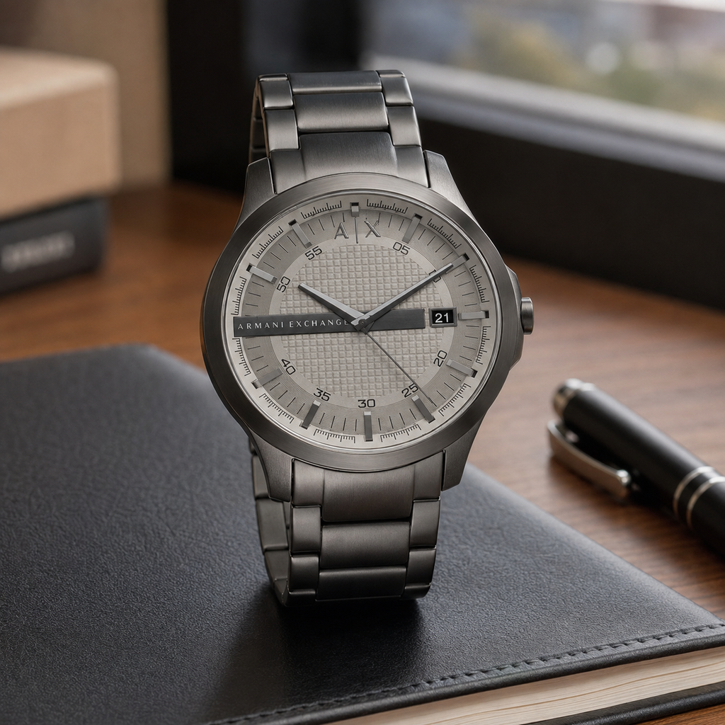 Armani Exchange AX2194 men's gunmetal watch desk setting