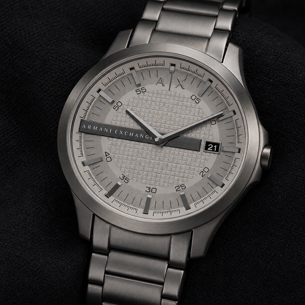 Armani Exchange AX2194 men's gunmetal watch dial macro