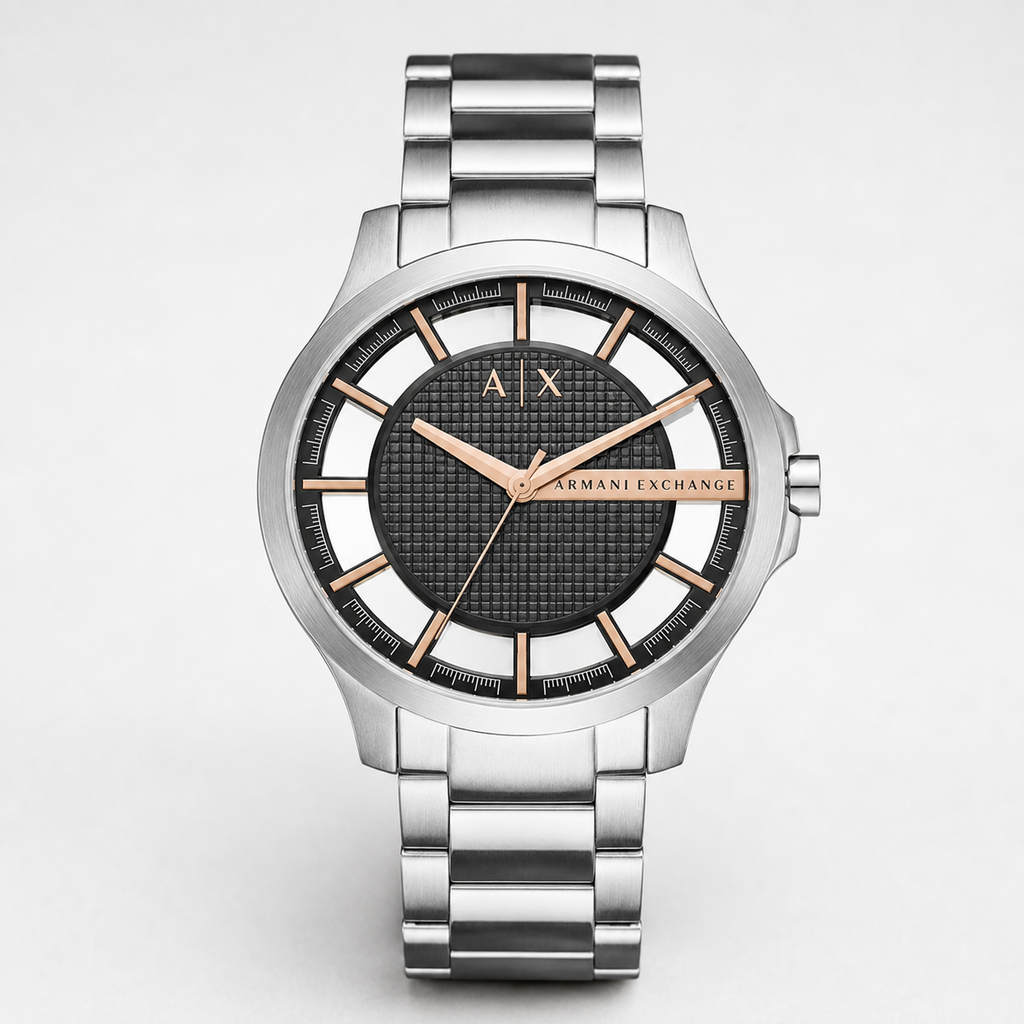 Armani Exchange AX2199 men's silver and rose gold watch front packshot