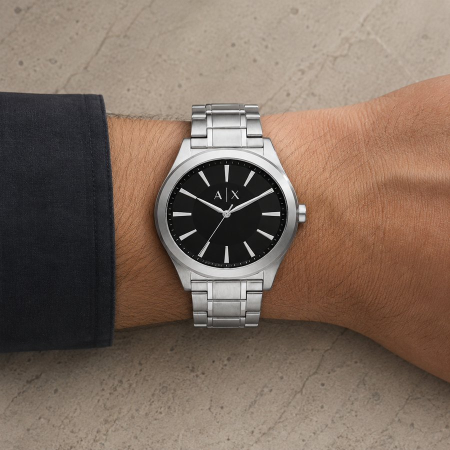 Armani Exchange AX2320 men's silver watch on wrist
