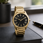 Armani Exchange AX2328 men's gold-tone watch desk setting