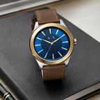 Armani Exchange AX2334 men's brown leather watch desk setting