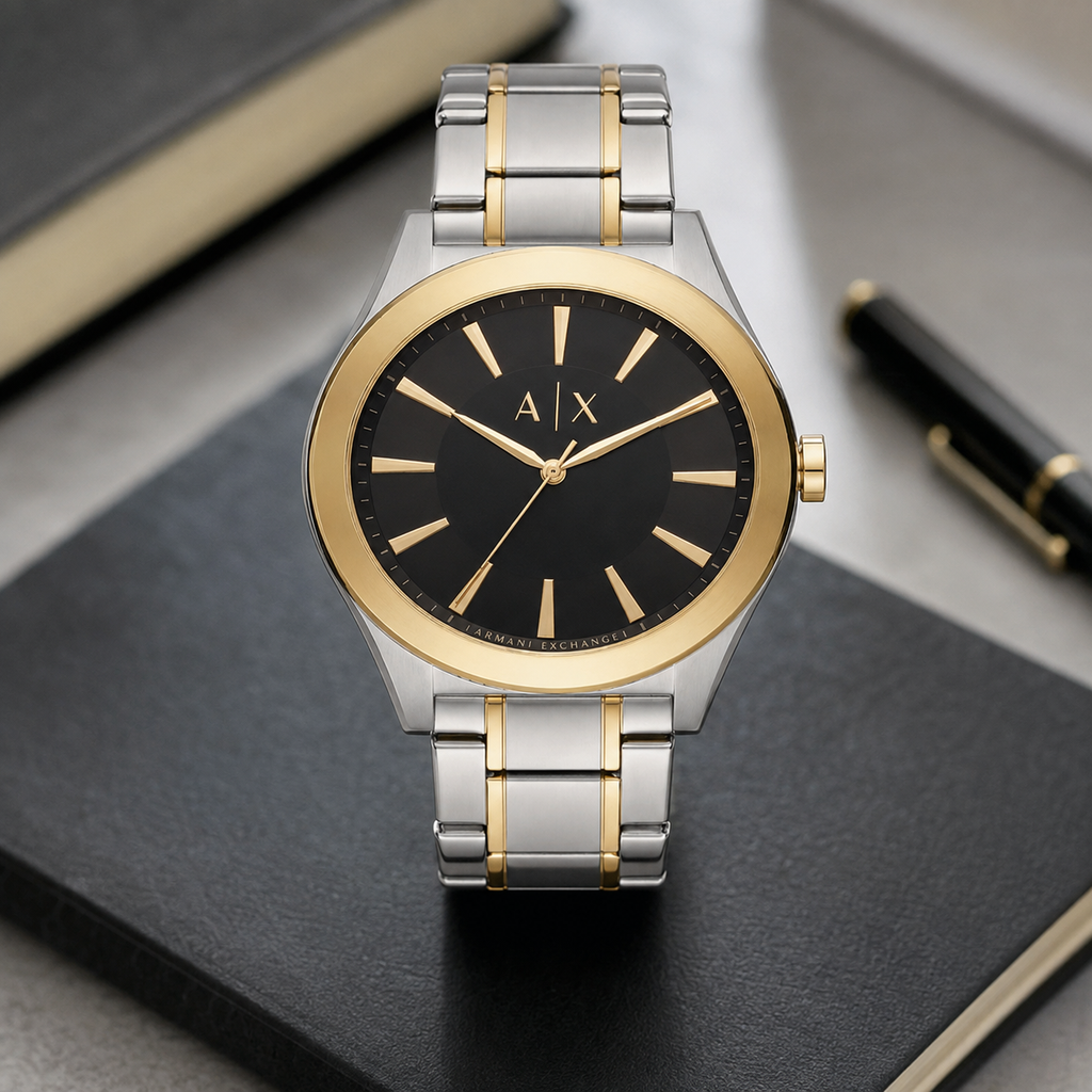 Armani Exchange AX2336 men's two-tone black watch desk setting