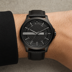 Armani Exchange AX2400 men's black leather watch on wrist