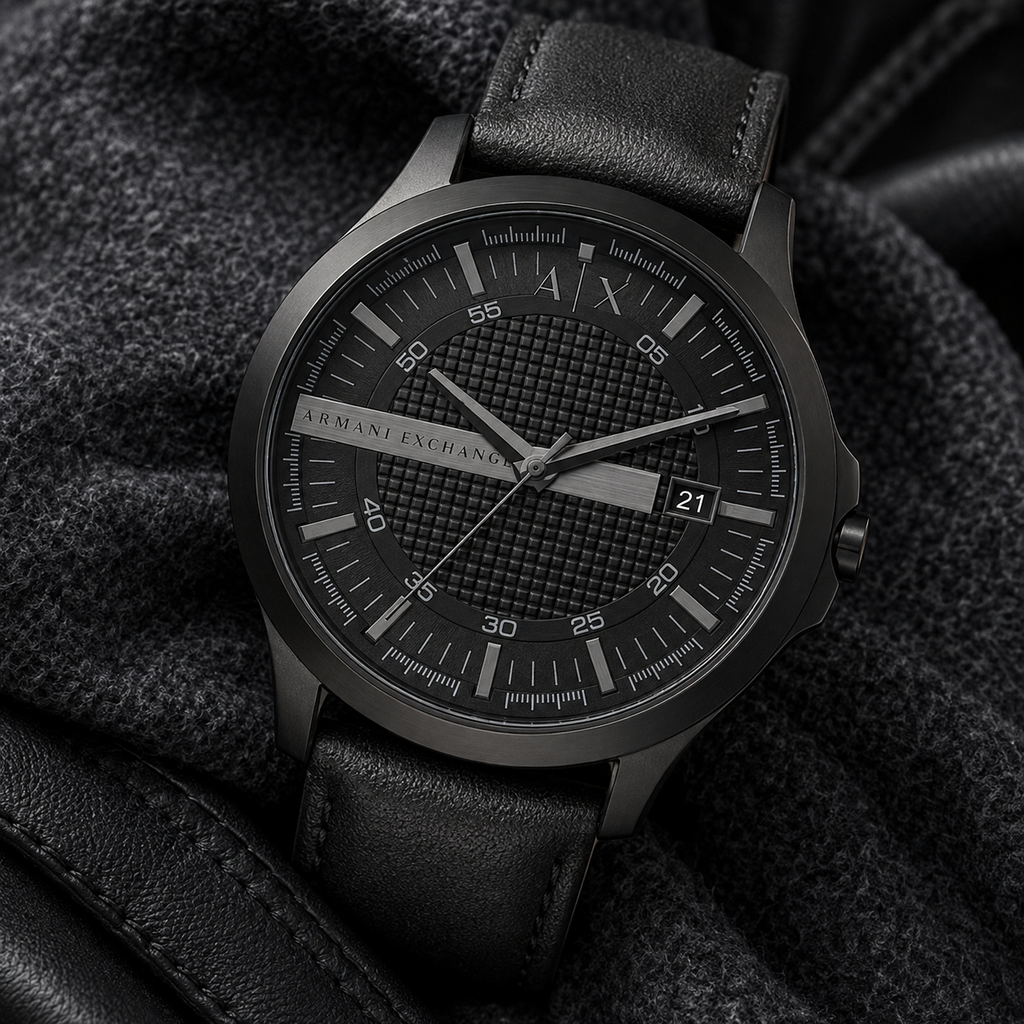 Armani Exchange AX2400 men's black leather watch lifestyle view