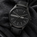 Armani Exchange AX2400 men's black leather watch lifestyle view