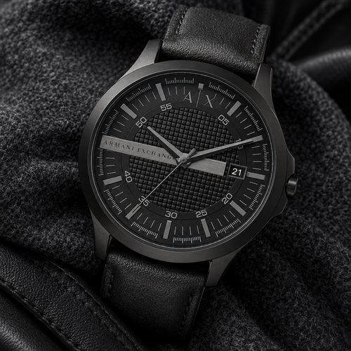 Armani Exchange AX2400 men's black leather watch lifestyle view