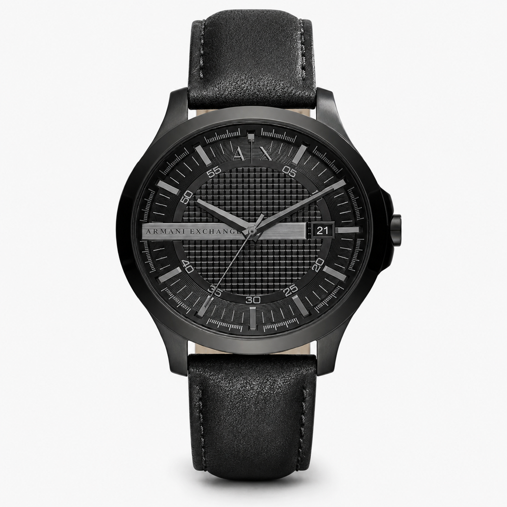Armani Exchange AX2400 men's black leather watch front packshot