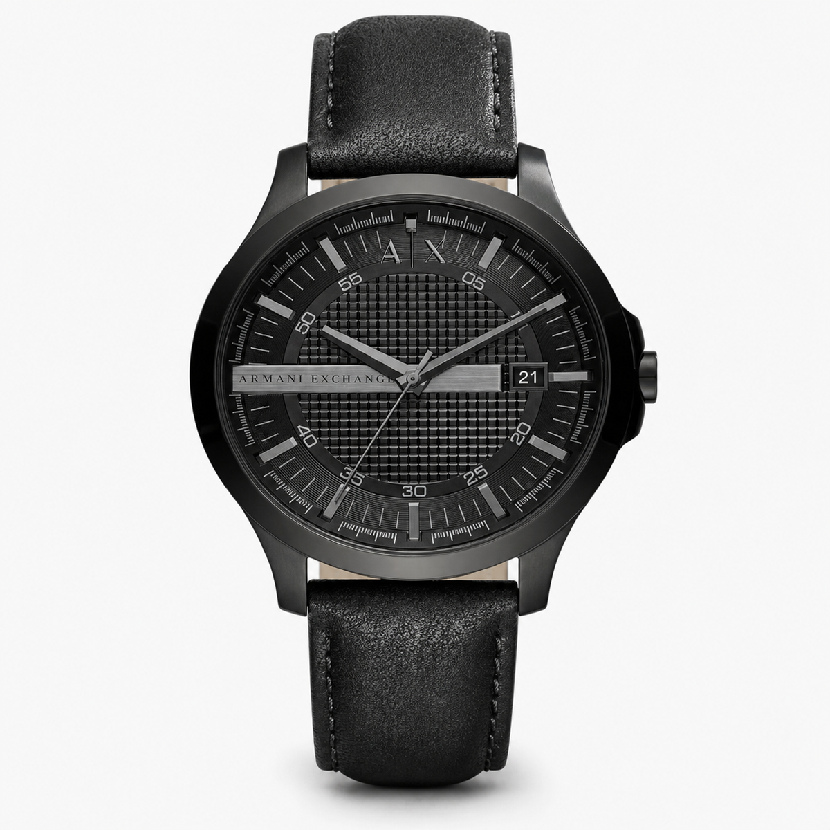 Armani Exchange AX2400 men's black leather watch front packshot