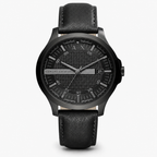 Armani Exchange AX2400 men's black leather watch front packshot