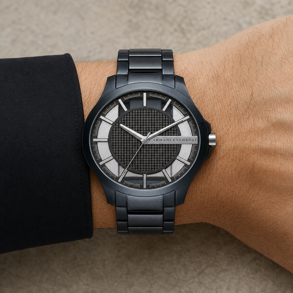 Armani Exchange AX2401 men's gunmetal watch on wrist