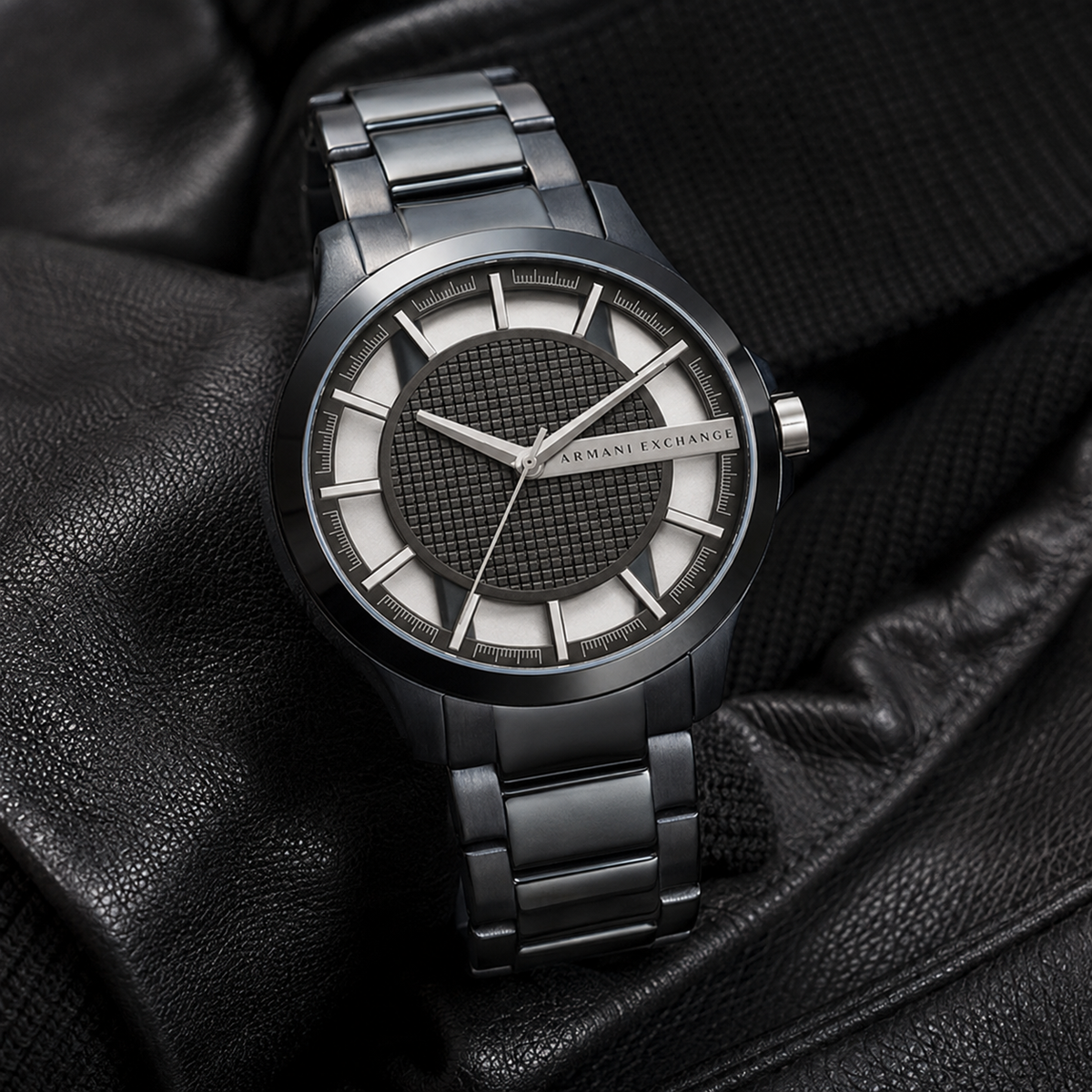 Armani Exchange AX2401 men's gunmetal watch lifestyle view