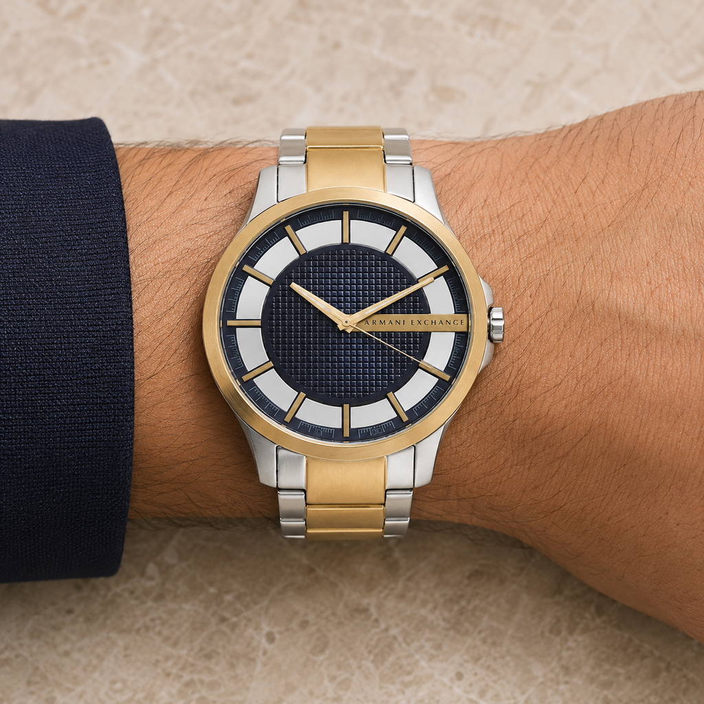 Armani Exchange AX2403 men's two-tone watch on wrist